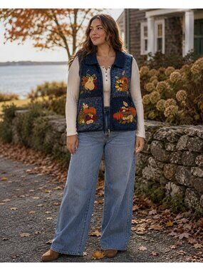 Vtg 90s Heirloom Collectible Autumn Fall Pumpkins Sweater Vest Plus 22/24